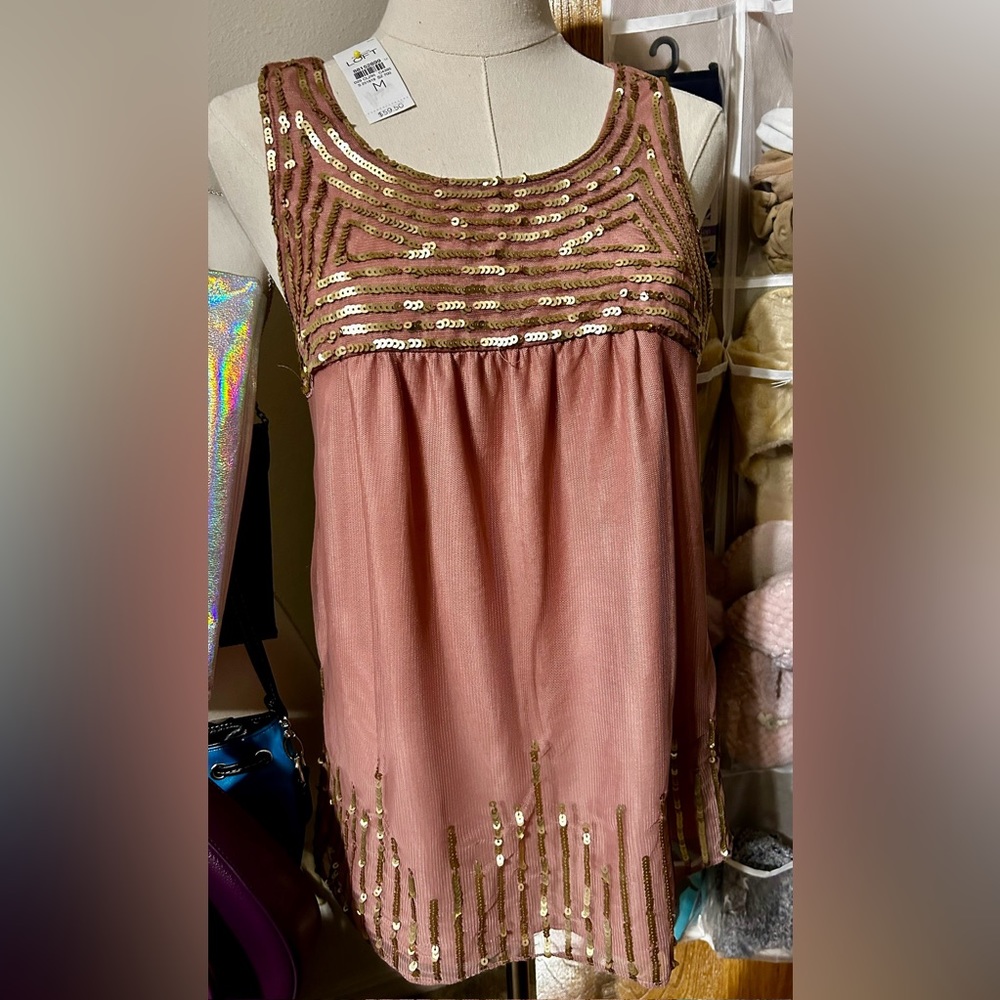 Beautiful LOFT blouse pink with gold sequins